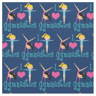I Love Gymnastics Cute Blue Gymnast Fabric