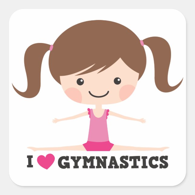 I love gymnastics cute cartoon girl square sticker (Front)