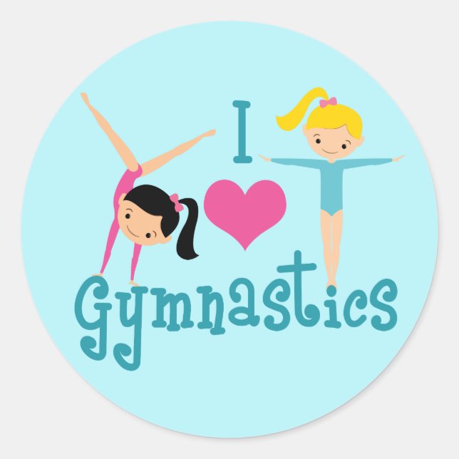 I Love Gymnastics Cute Gymnast Classic Round Sticker (Front)