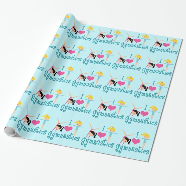 I Love Gymnastics Cute Gymnast Wrapping Paper (Unrolled)