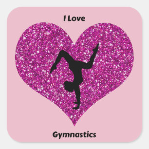 I Love Gymnastics Glitter Heart Sticker