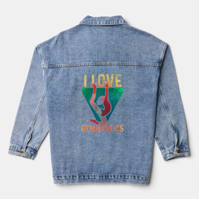 I Love Gymnastics Gymnast  Tumbling Team Gymnastic Denim Jacket (Back)