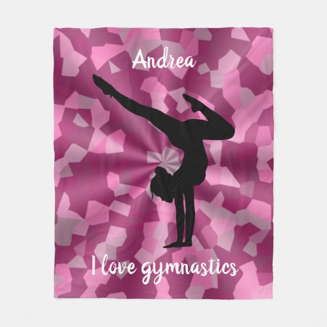 I Love Gymnastics Pink Camo Fleece Blanket (Front)