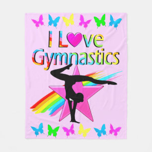 I LOVE GYMNASTICS RAINBOW GYMNAST GIRL DESIGN FLEECE BLANKET
