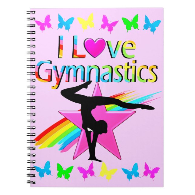I LOVE GYMNASTICS RAINBOW GYMNAST GIRL DESIGN NOTEBOOK (Front)