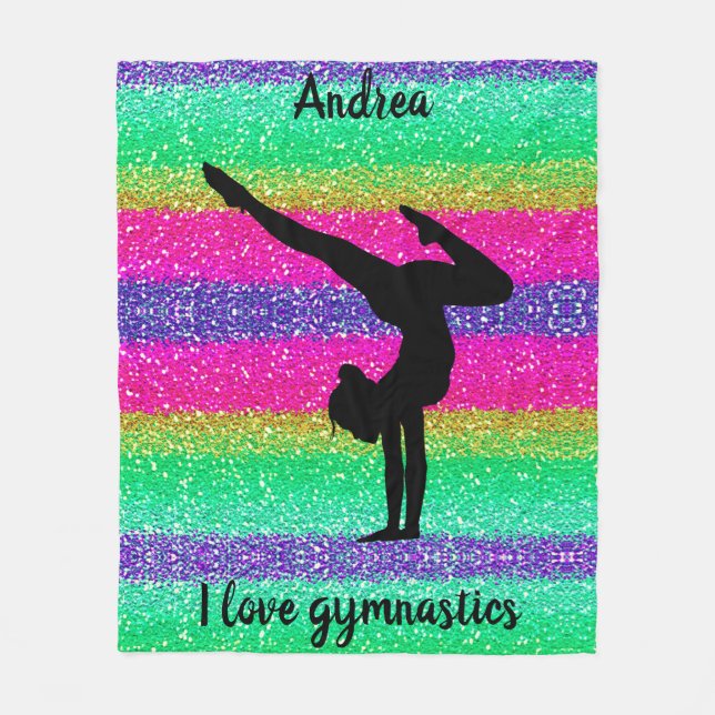 I Love Gymnastics Rainbow Sparkle Fleece Blanket (Front)