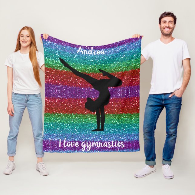 I Love Gymnastics Rainbow Sparkle Fleece Blanket (In Situ)