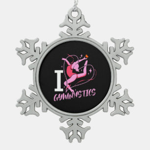 I Love Gymnastics Snowflake Pewter Christmas Ornament