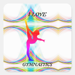 I Love Gymnastics Square Stickers