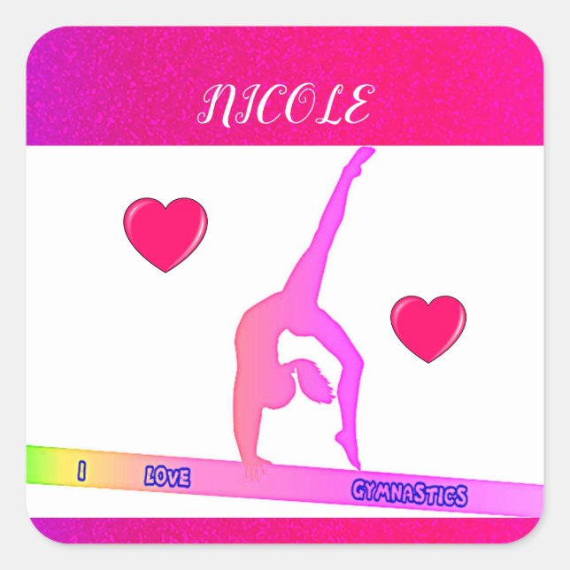 "I Love Gymnastics" stickers with hearts. (Front)