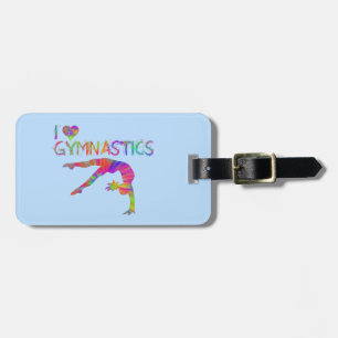 I Love Gymnastics Tie Dye Shirts Bags Stickers etc Luggage Tag