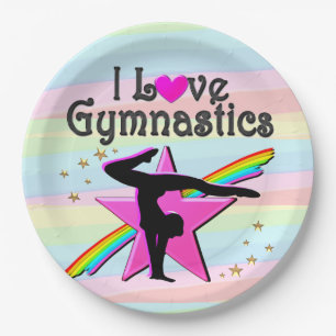 I LOVE GYMNASTICS TUMBLING QUEEN DESIGN PAPER PLATE