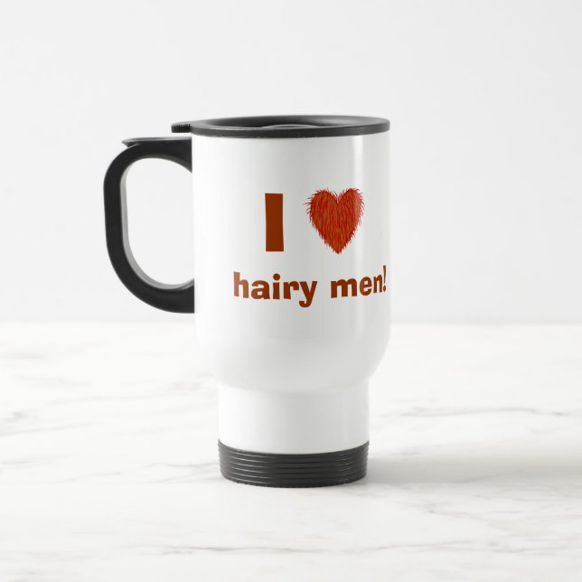 I Love (Hairy Heart) Hairy Men Funny Travel Mug (Left)