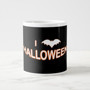 I Love Halloween (Bat) Orange White Large Coffee Mug