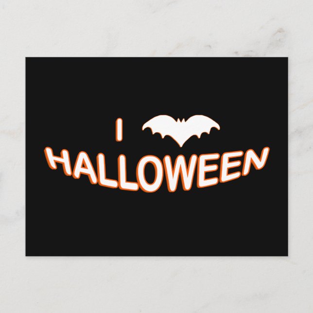 I Love Halloween (Bat) Orange White Postcard (Front)