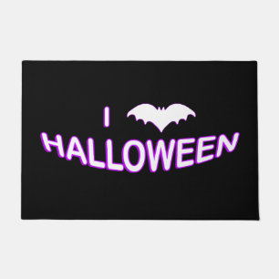 I Love Halloween (Bat) Purple White Doormat
