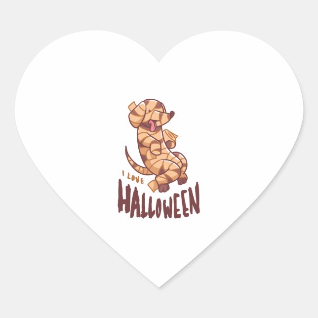 I Love Halloween - Dog Mummy Heart Sticker (Front)