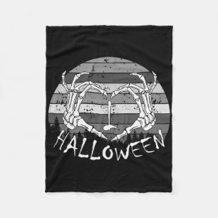 I Love Halloween Funny Bone Hands Skull Heart Retr Fleece Blanket