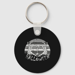 I Love Halloween Funny Bone Hands Skull Heart Retr Key Ring