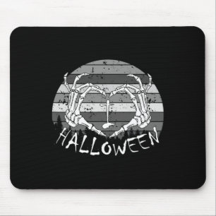 I Love Halloween Funny Bone Hands Skull Heart Retr Mouse Mat