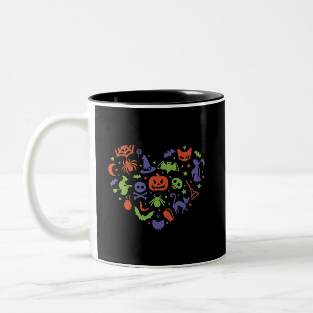 I Love Halloween Heart Shape Spooky Elements Two-Tone Coffee Mug (Left)