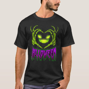 I Love Halloween Scary Ghostly Face and Skeletal H T-Shirt