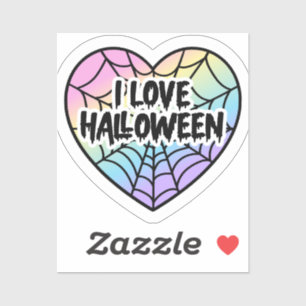 I Love Halloween Spider Web Heart Sticker Pastel 