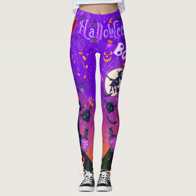 I Love Halloween Spooky Witch Purple Leggings (Front)