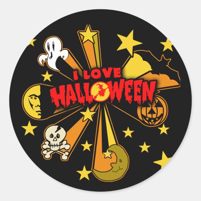 I Love Halloween with Cute Art Classic Round Sticker (Front)