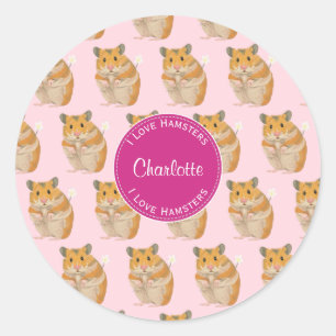 I love Hamsters Pink Hamster Pattern Classic Round Sticker