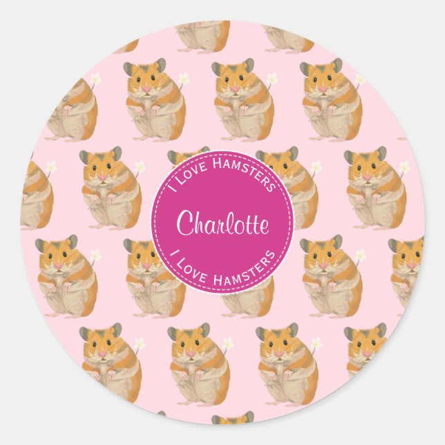 I love Hamsters Pink Hamster Pattern Classic Round Sticker (Front)