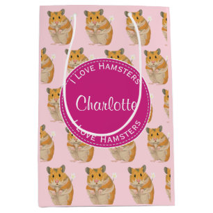 I love Hamsters Pink Hamster Pattern  Medium Gift Bag