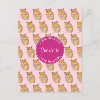 I love Hamsters Pink Hamster Pattern Postcard