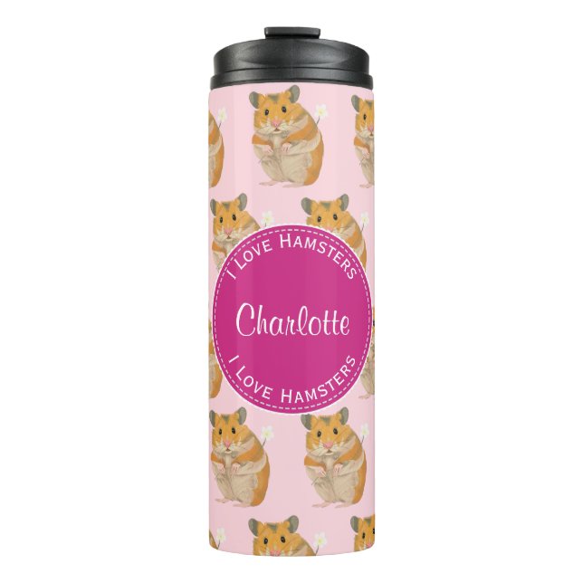 I love Hamsters Pink Hamster Pattern Thermal Tumbler (Front)