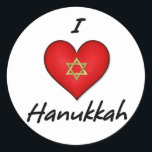 I Love Hanukkah Classic Round Sticker<br><div class="desc">Big red heart with gold Star of David. Text says I Love Hanukkah.</div>