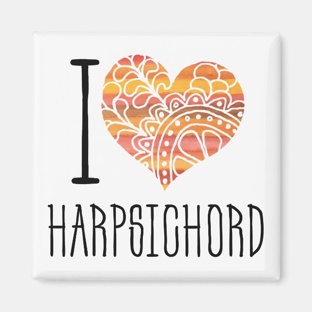 I Love Harpsichord Orange Mandala Heart Magnet (Front)