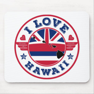 I Love Hawaii State Map and Flag Mouse Mat