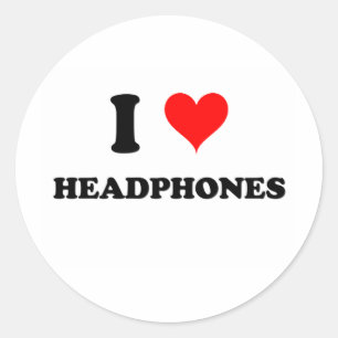 I Love Headphones Classic Round Sticker