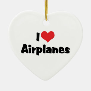 I Love Heart Airplanes Ceramic Tree Decoration