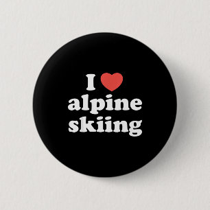 I love heart alpine skiing 6 cm round badge
