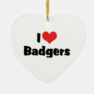 I Love Heart Badgers Ceramic Tree Decoration