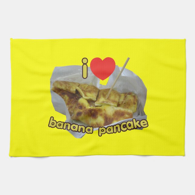I Love (Heart) Banana Pancake ... Thai Street Food Tea Towel (Horizontal)