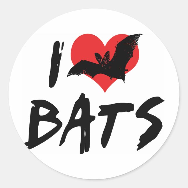 I Love Heart Bats Classic Round Sticker (Front)