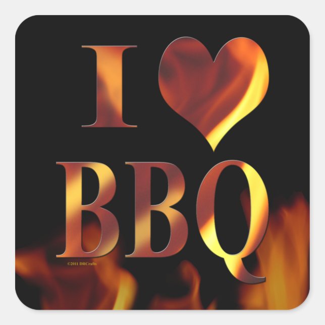 I Love (Heart) BBQ Square Sticker (Front)