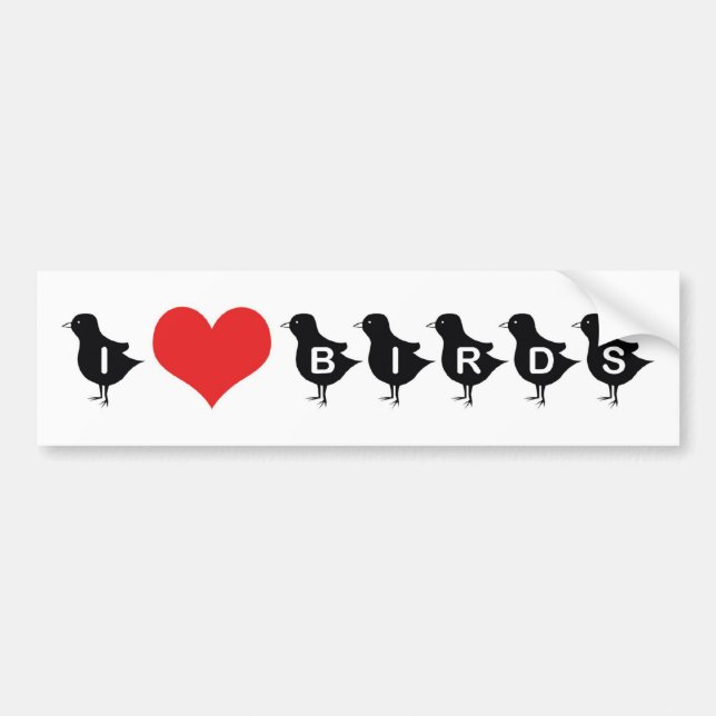 I Love Heart Birds Bumper Sticker (Front)