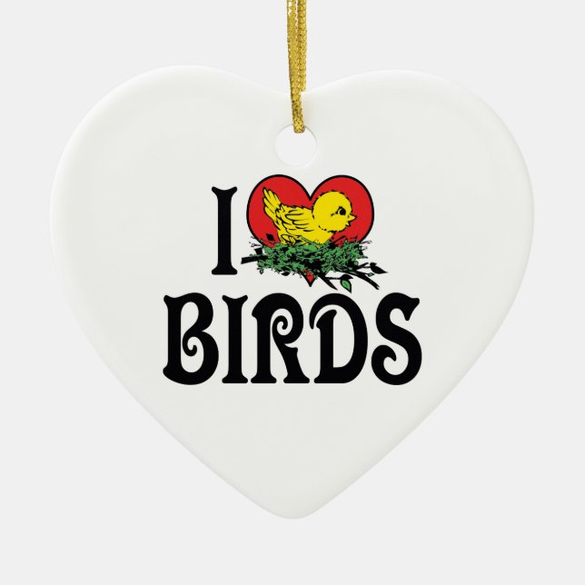 I Love Heart Birds Ceramic Tree Decoration (Front)