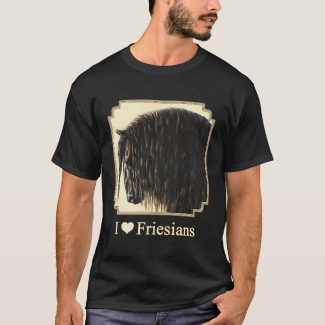 I Love Heart Black Friesian Horses Horse Lover Gif T-Shirt (Front)