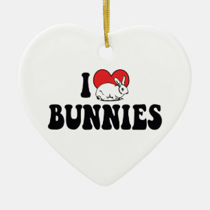 I Love Heart Bunny Rabbits Ceramic Tree Decoration