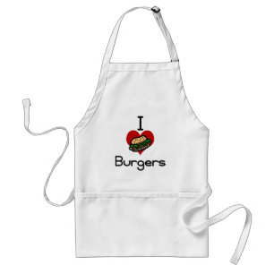 I love-heart burgers standard apron