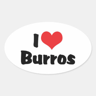 I Love Heart Burros Oval Sticker